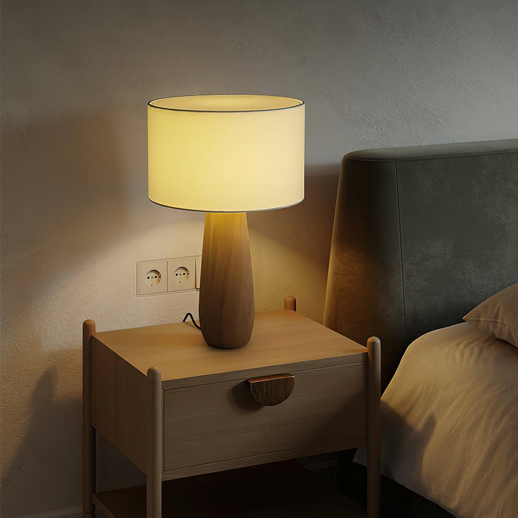 Lampă de masă din lemn Ridge Serene — înălțime de 19.5", abajur din material textil alb