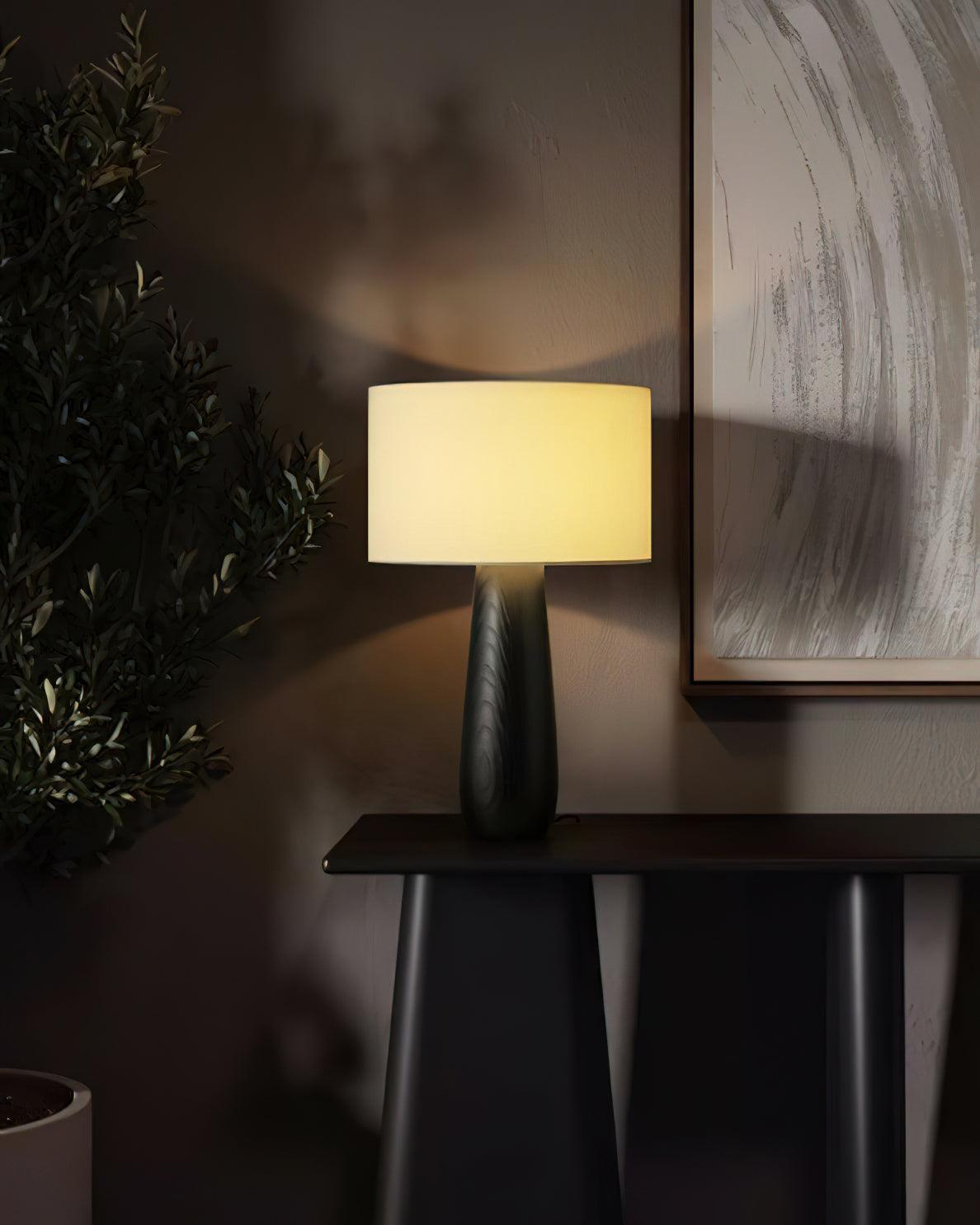 Lampă de masă din lemn Ridge Serene — înălțime de 19.5", abajur din material textil alb