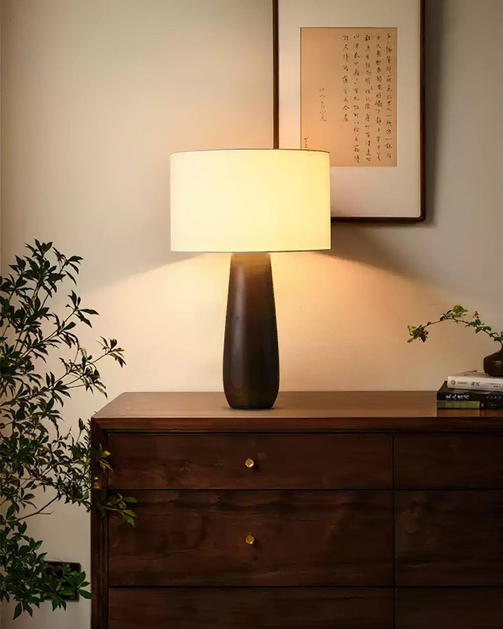 Lampă de masă din lemn Ridge Serene — înălțime de 19.5", abajur din material textil alb