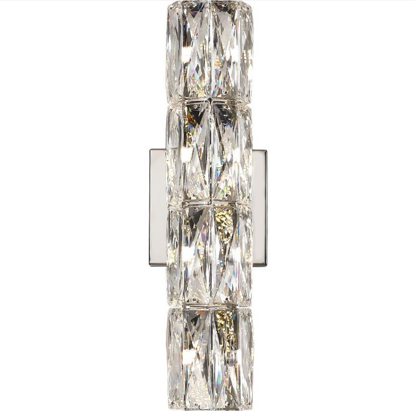 Applique da parete in cristallo con paralume trasparente e struttura in acciaio inox di Lumenara