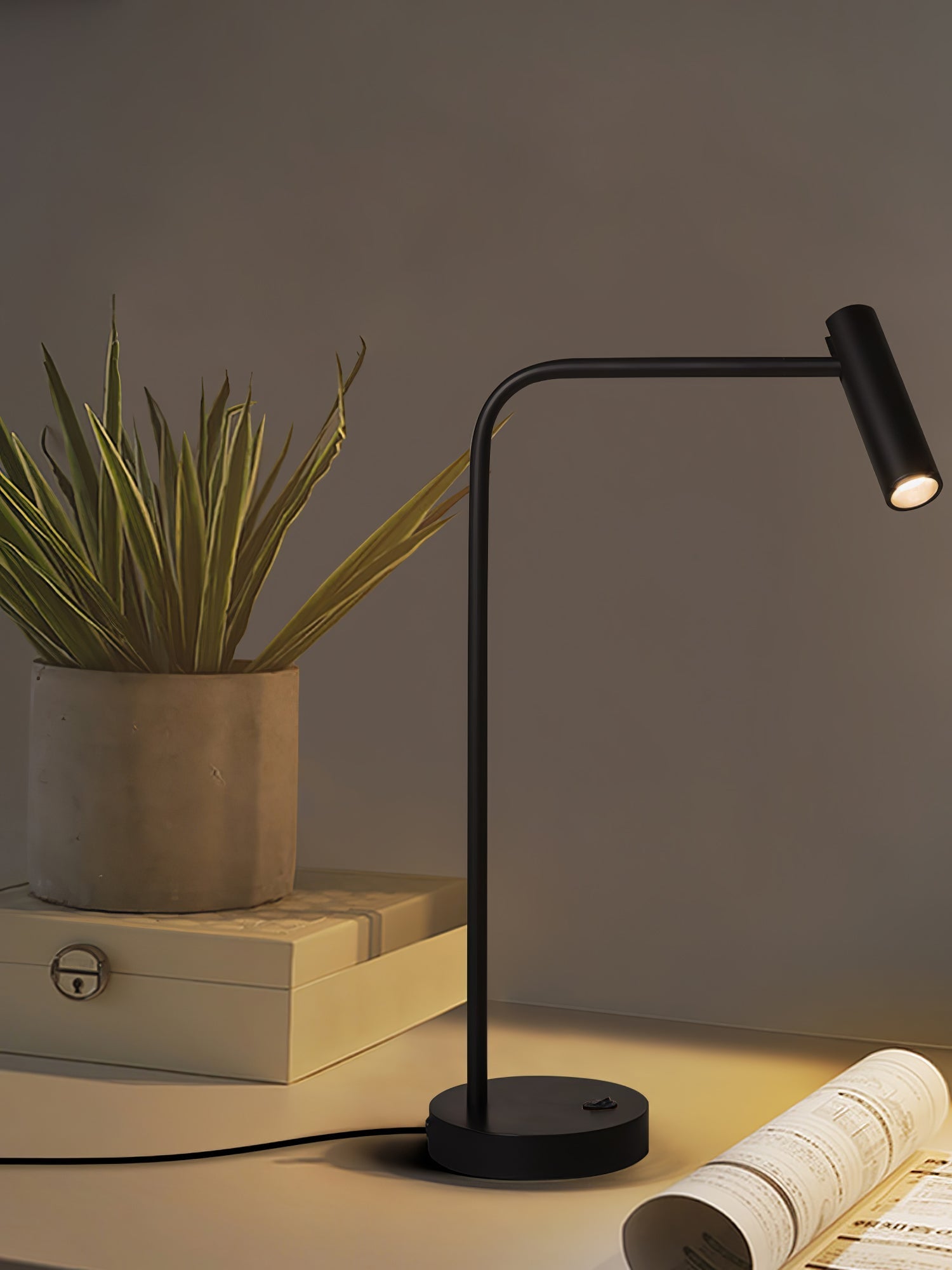 Skinny Table Lamp — 340° Rotating Cylindrical Light Head, Round Base
