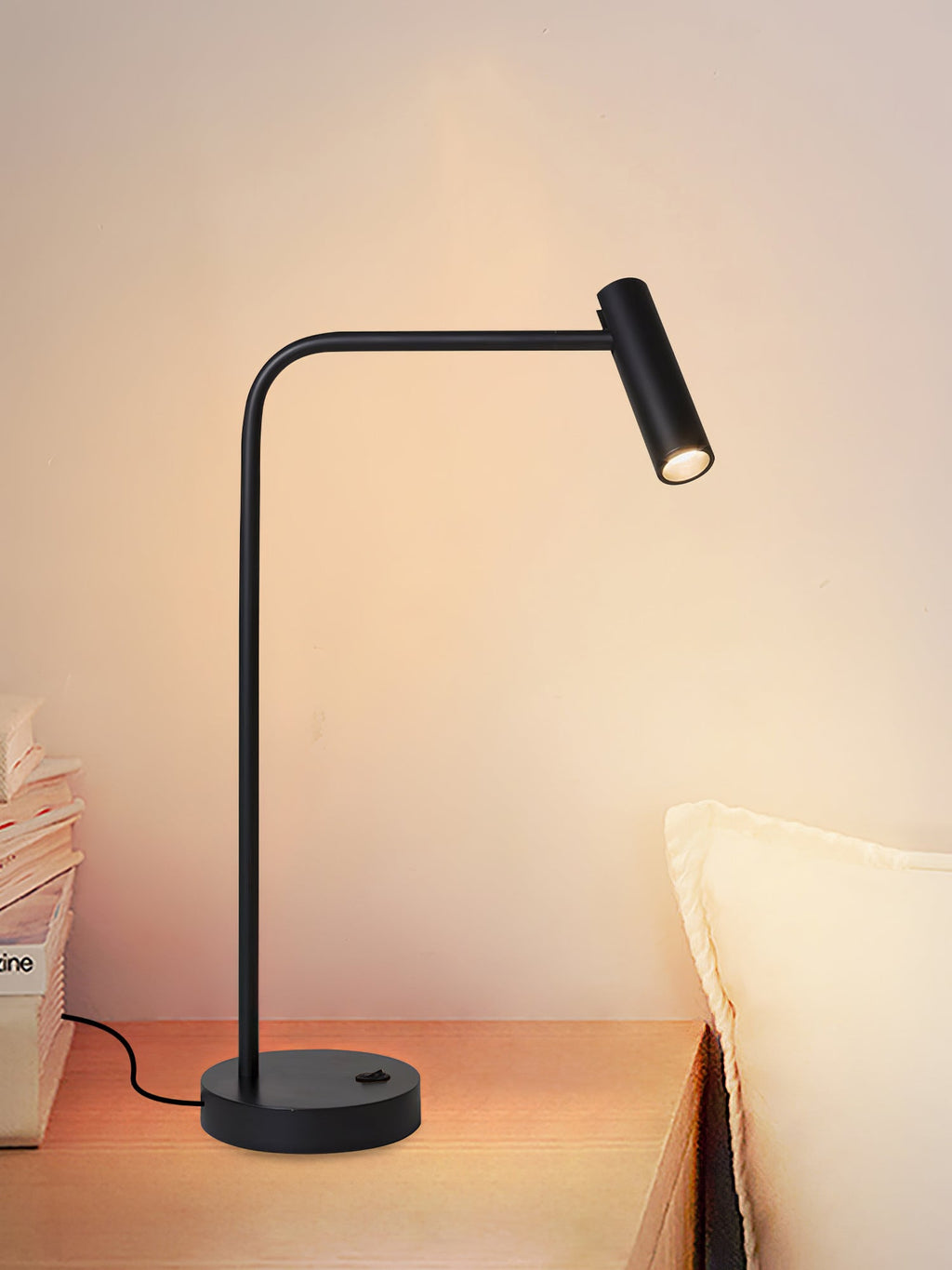 Skinny Table Lamp — 340° Rotating Cylindrical Light Head, Round Base
