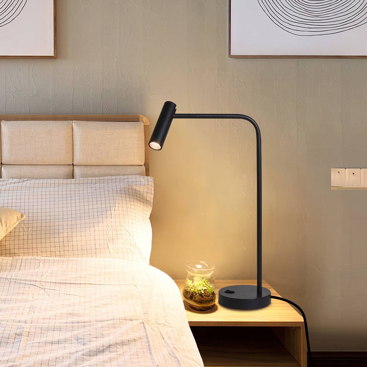 Skinny Table Lamp — 340° Rotating Cylindrical Light Head, Round Base