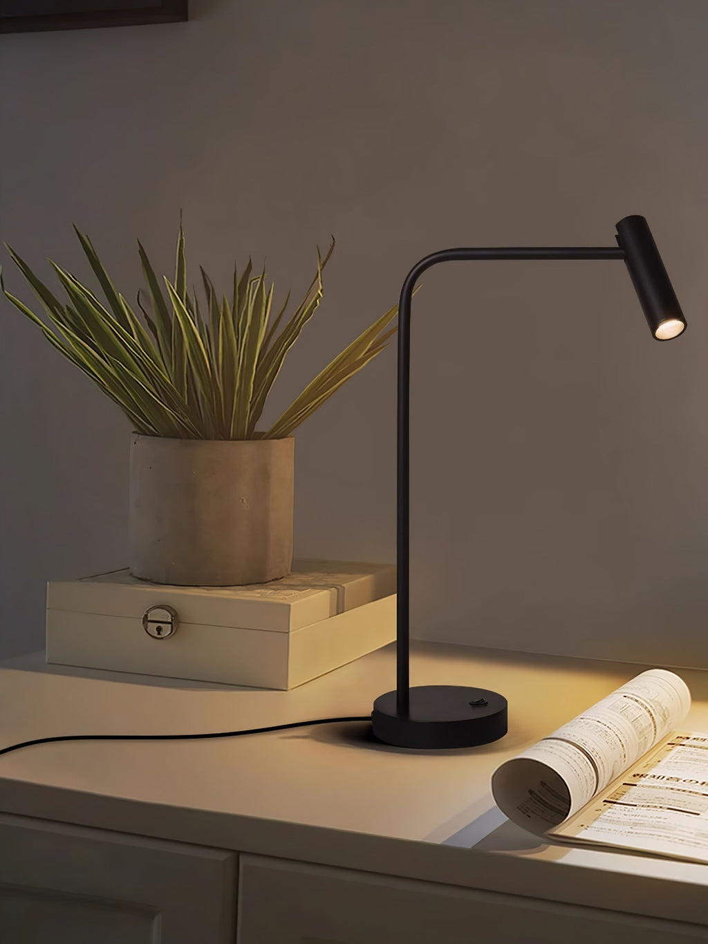 Skinny Table Lamp — 340° Rotating Cylindrical Light Head, Round Base