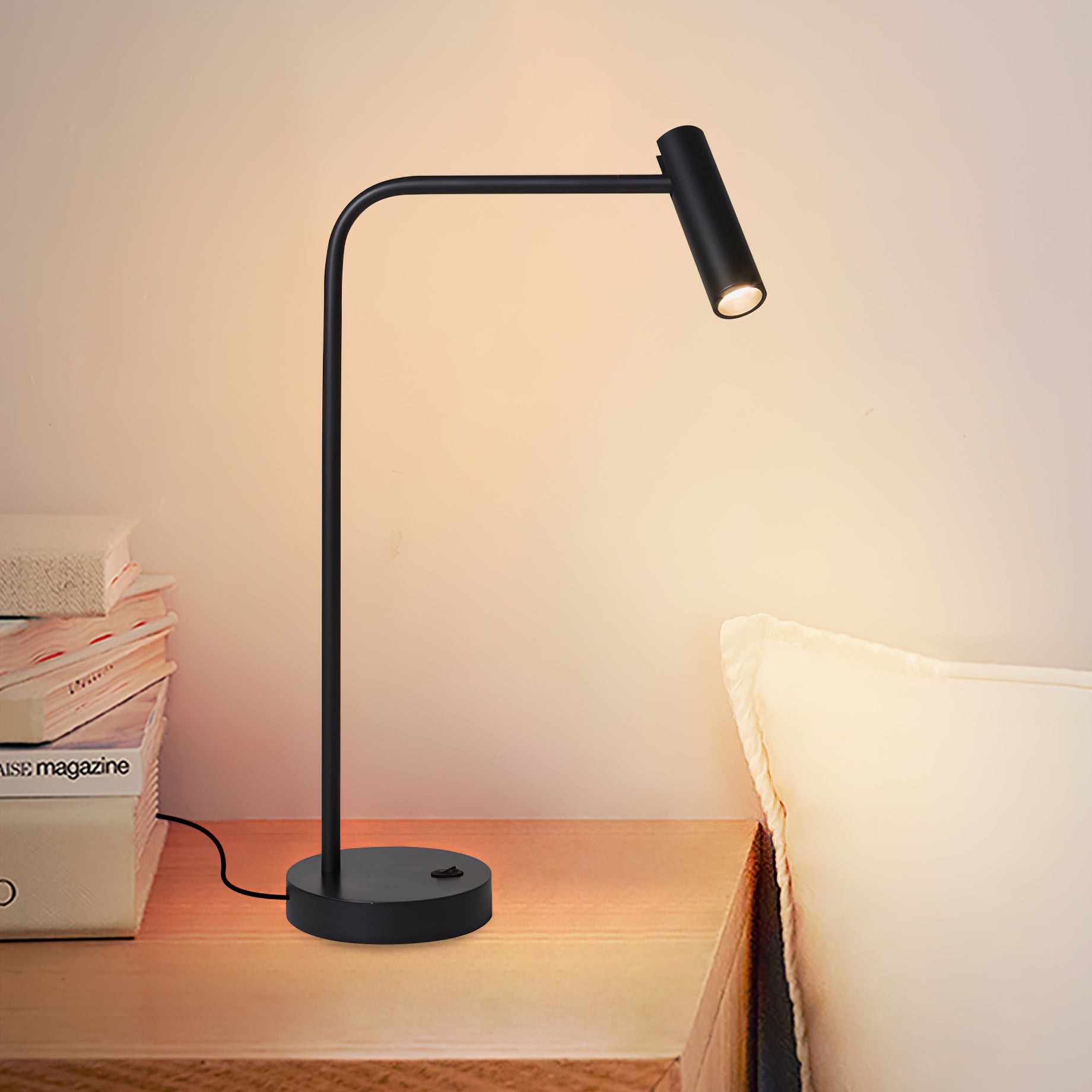 Skinny Table Lamp — 340° Rotating Cylindrical Light Head, Round Base