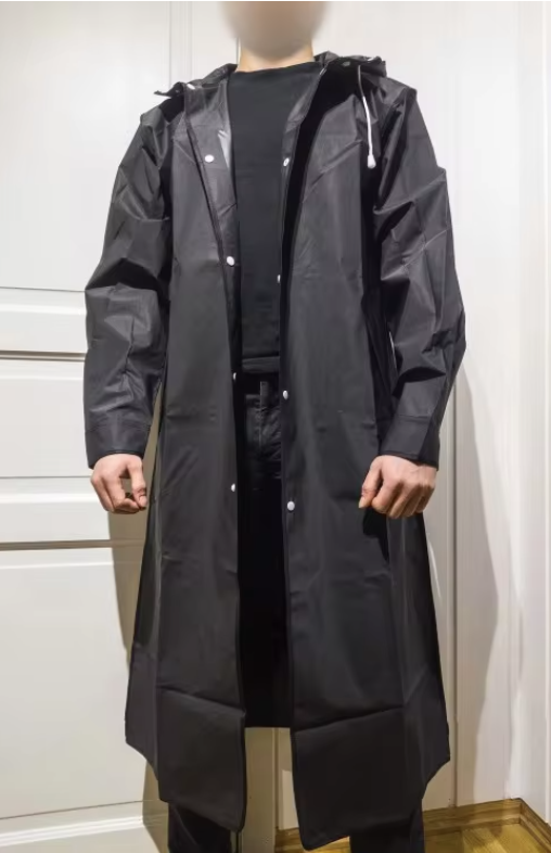 Wasserdichter langer schwarzer Herbstregenmantel – Kapuzenjacke, verstärkte Outdoor-Jacke