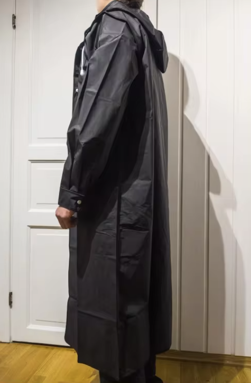 Wasserdichter langer schwarzer Herbstregenmantel – Kapuzenjacke, verstärkte Outdoor-Jacke