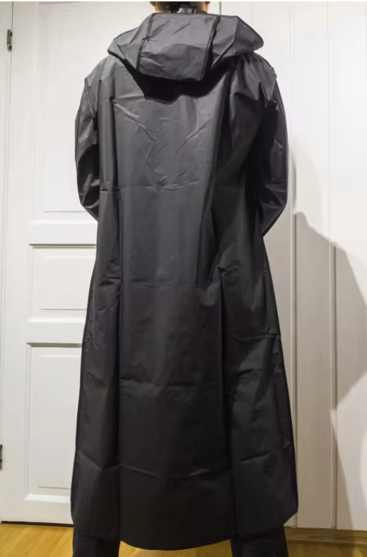 Wasserdichter langer schwarzer Herbstregenmantel – Kapuzenjacke, verstärkte Outdoor-Jacke