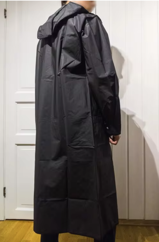 Wasserdichter langer schwarzer Herbstregenmantel – Kapuzenjacke, verstärkte Outdoor-Jacke