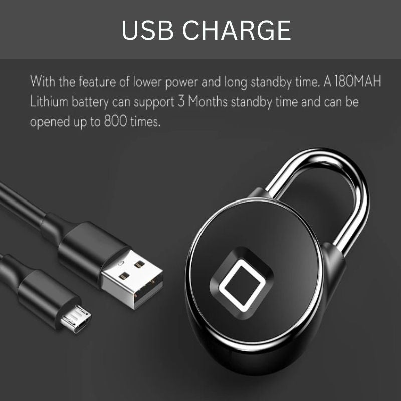 قفل بصمة الإصبع - بيومتري وبلوتوث - IP65 - 10 بصمات أصابع - قابل لإعادة الشحن عبر USB