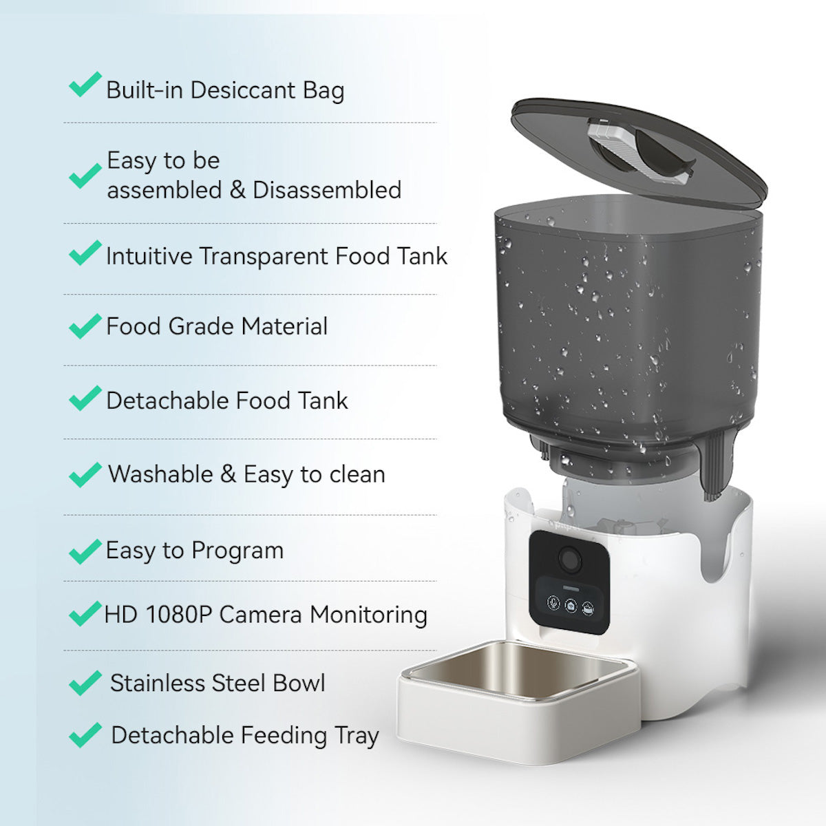 Automatic Pet Feeder - 6L - App Control - Alexa Compatible - Stainless Steel Tray - BPA-Free