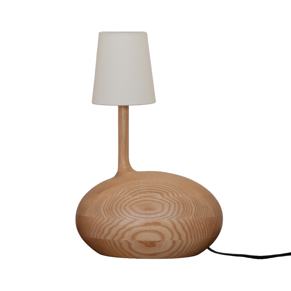 Dřevěná stolní lampa Slow — stmívatelná, ořechové tělo, bílé stínidlo