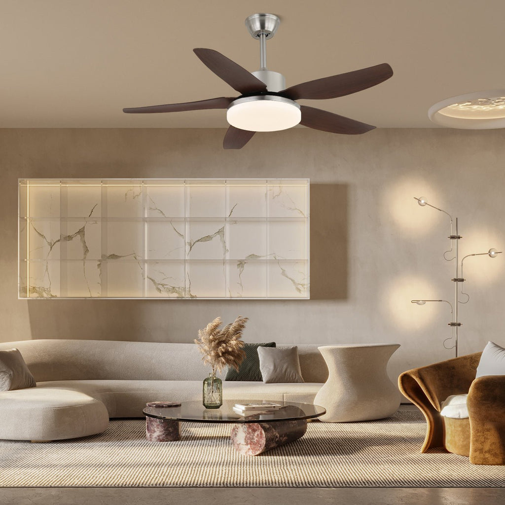 Stropní ventilátorové svítidlo Sofia — teplé LED, dřevěné lopatky