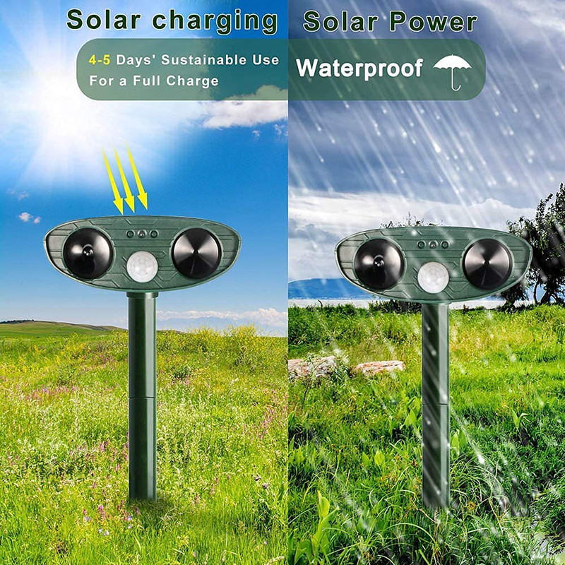 太阳能超声波兔子驱逐器带闪光灯，用于花园害虫防治