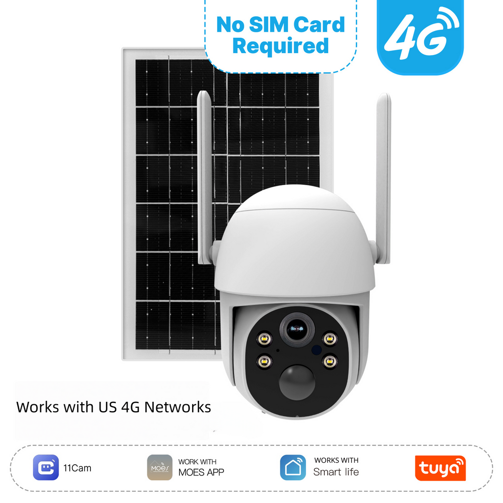 太阳能4G LTE安全摄像头 - 2K高清 - AI运动检测 - IP65防护 - 360°全景旋转 - 双向语音通话