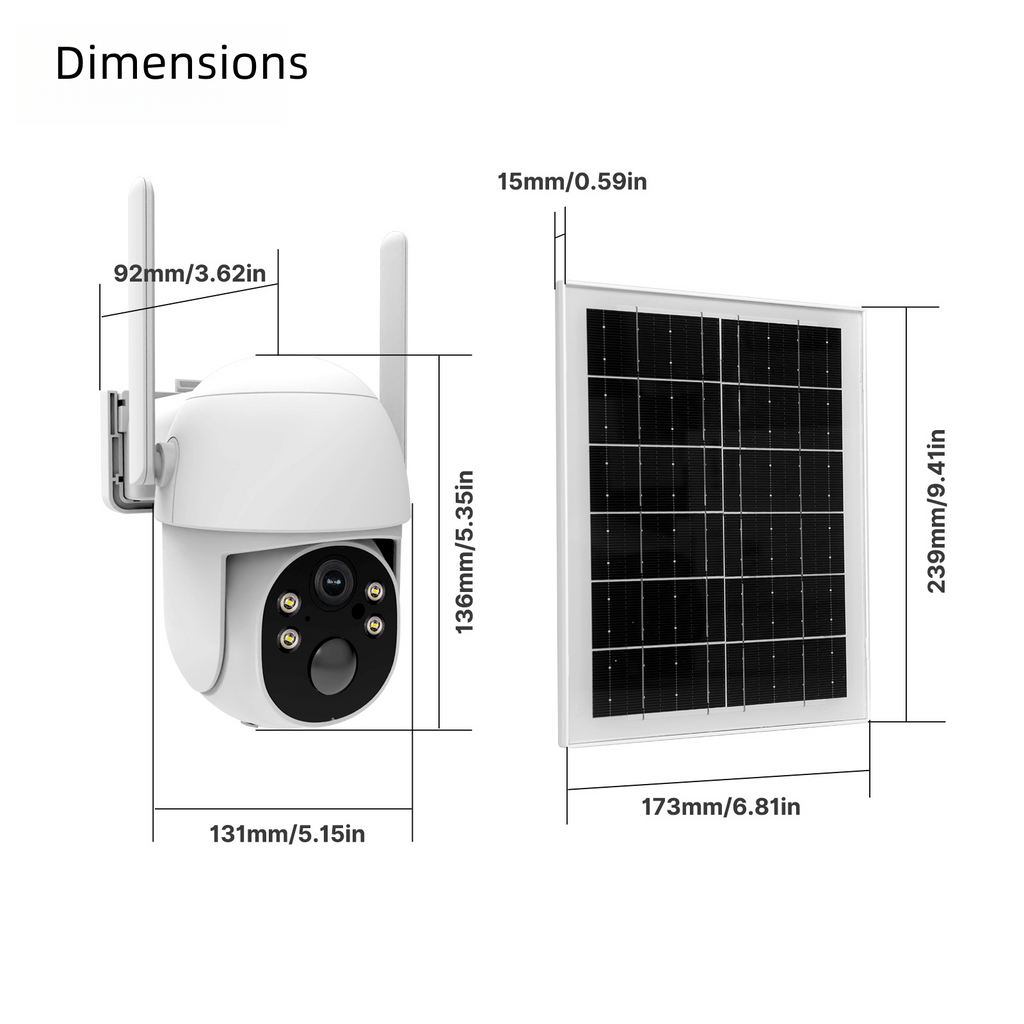 太阳能4G LTE安全摄像头 - 2K高清 - AI运动检测 - IP65防护 - 360°全景旋转 - 双向语音通话