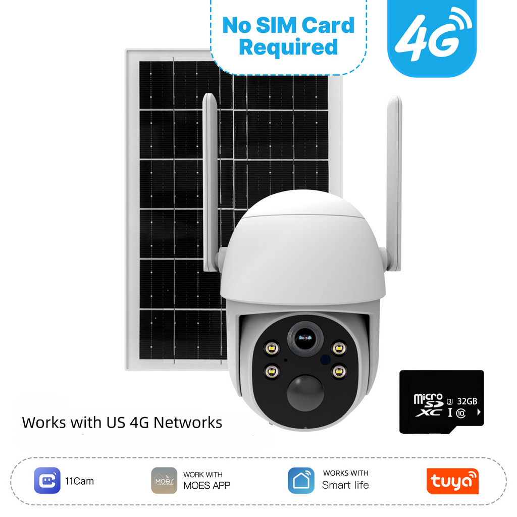 太阳能4G LTE安全摄像头 - 2K高清 - AI运动检测 - IP65防护 - 360°全景旋转 - 双向语音通话