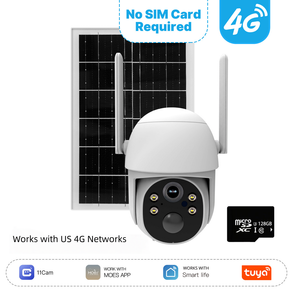 太阳能4G LTE安全摄像头 - 2K高清 - AI运动检测 - IP65防护 - 360°全景旋转 - 双向语音通话