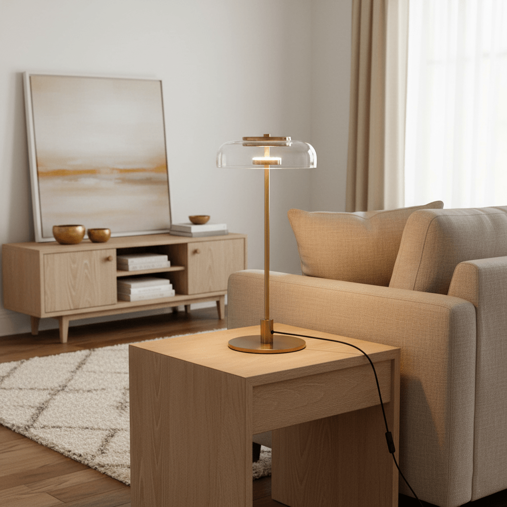Stolní lampa Solara — zapojení do zásuvky s vypínačem