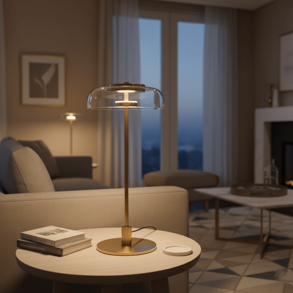 Stolní lampa Solara — zapojení do zásuvky s vypínačem