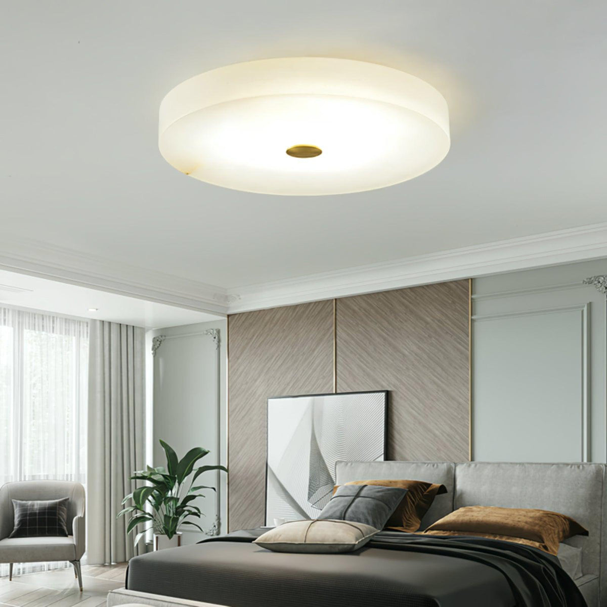 Stropní lampa Sophie z alabastru — kulatá silueta