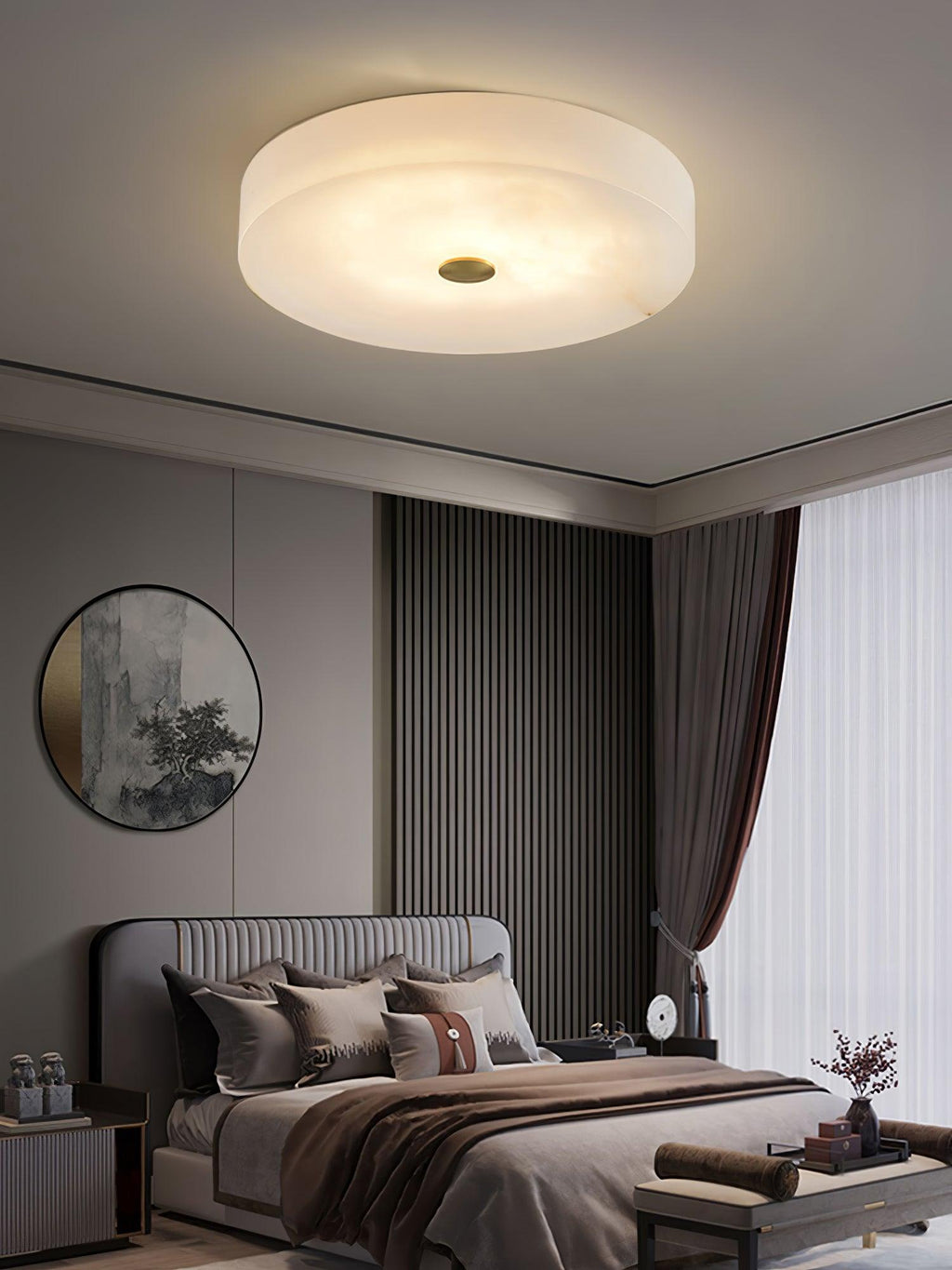 Stropní lampa Sophie z alabastru — kulatá silueta