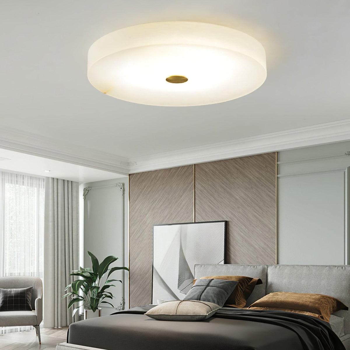 Stropní lampa Sophie z alabastru — kulatá silueta
