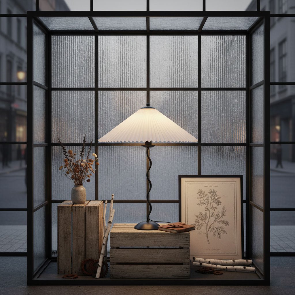 Squiggle Table Lamp — Wavy Stem, Pleated Origami Shade