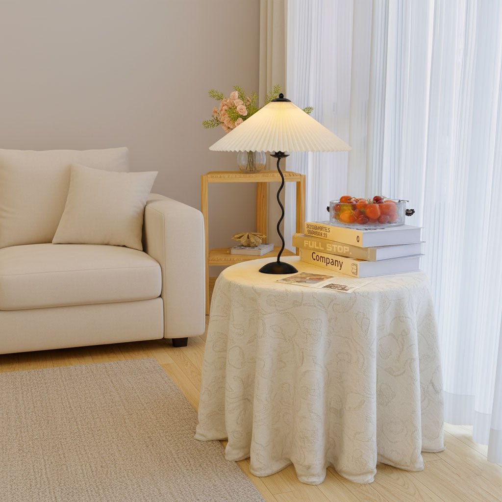 Squiggle Table Lamp — Wavy Stem, Pleated Origami Shade