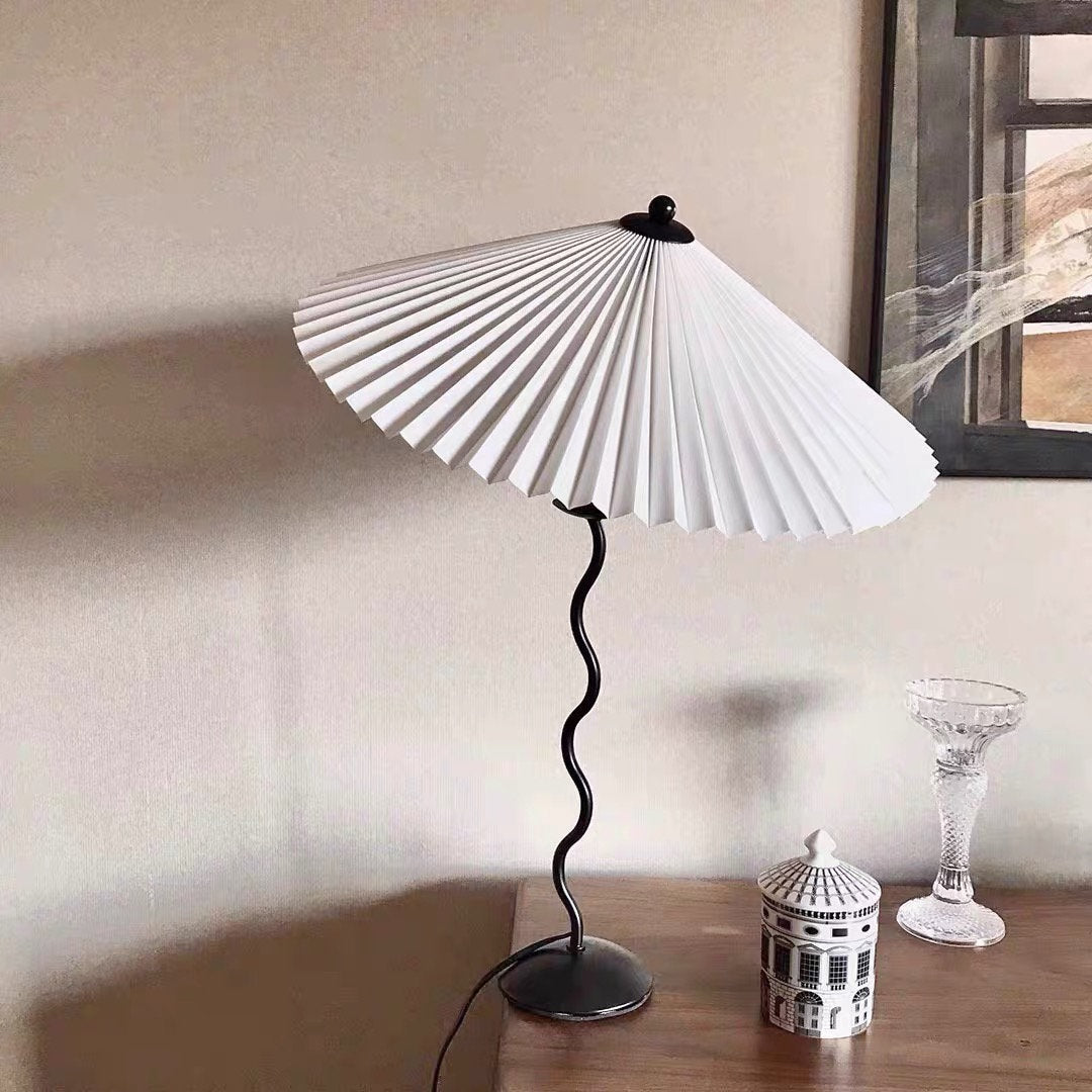 Squiggle Table Lamp — Wavy Stem, Pleated Origami Shade