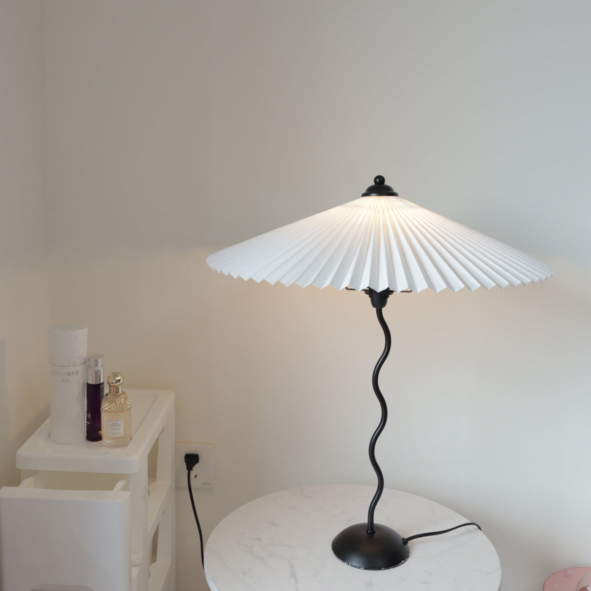 Squiggle Table Lamp — Wavy Stem, Pleated Origami Shade