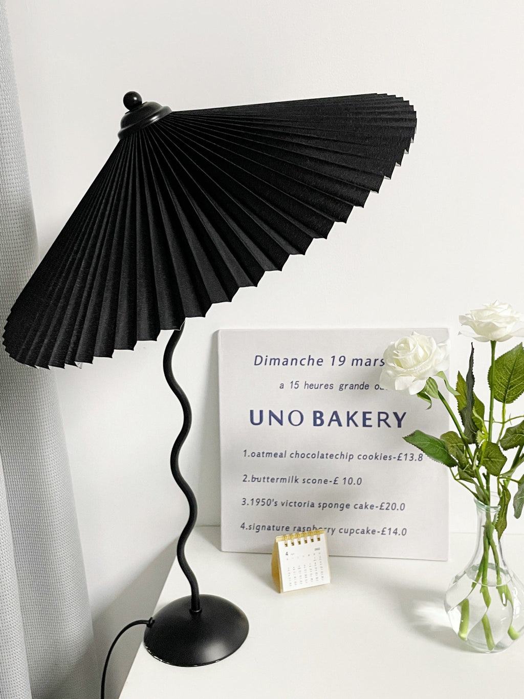 Squiggle Table Lamp — Wavy Stem, Pleated Origami Shade