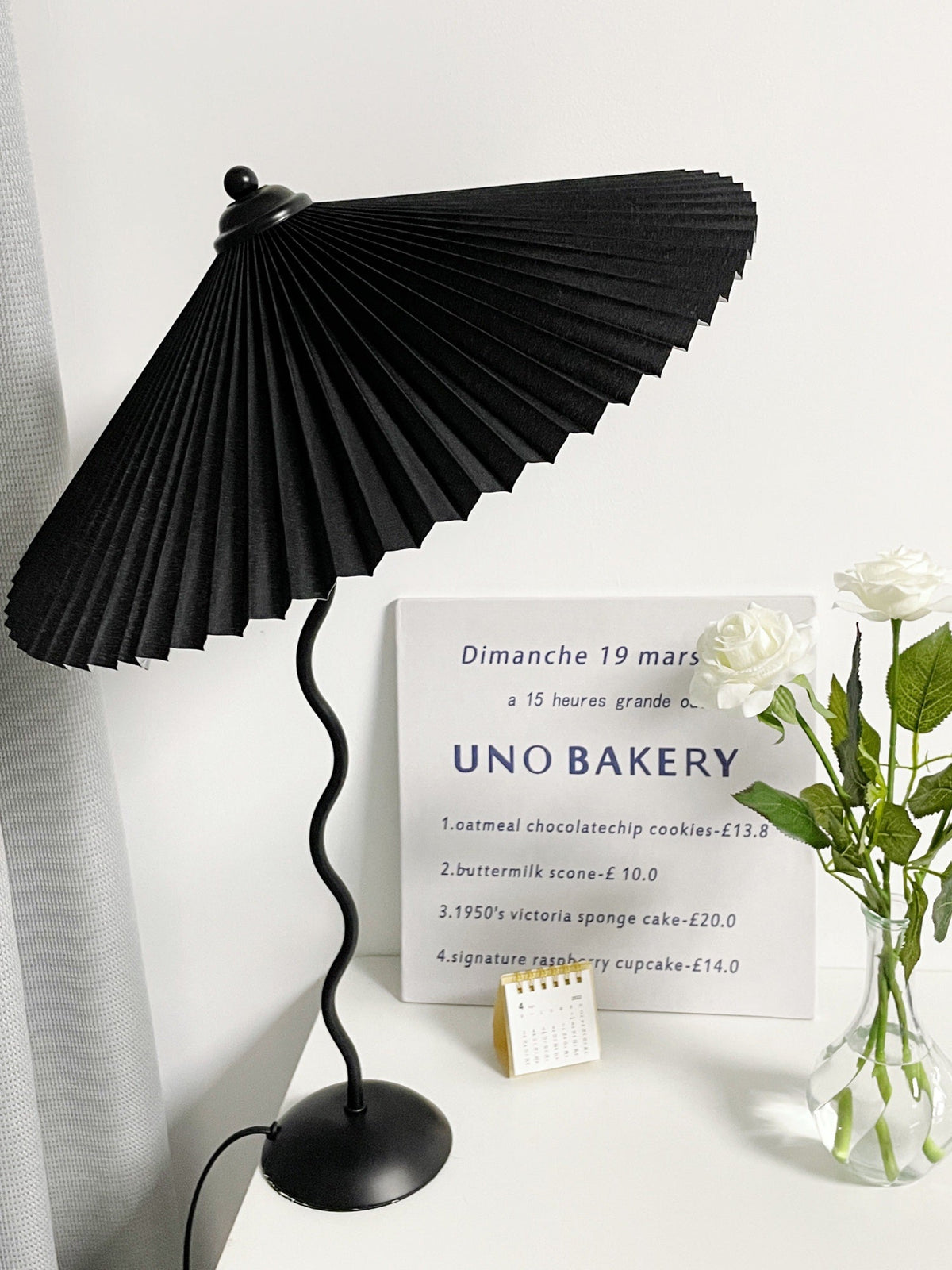 Squiggle Table Lamp — Wavy Stem, Pleated Origami Shade