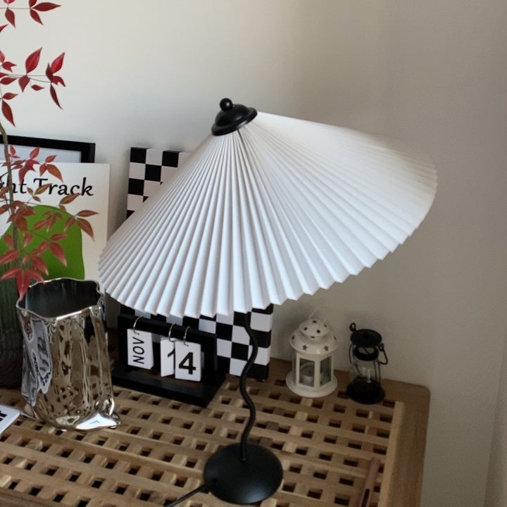 Squiggle Table Lamp — Wavy Stem, Pleated Origami Shade