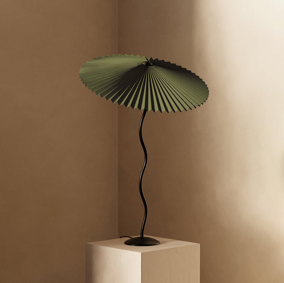 Squiggle Table Lamp — Wavy Stem, Pleated Origami Shade