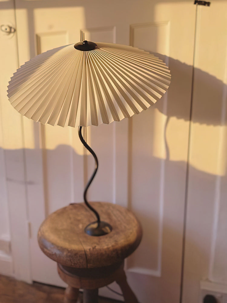 Squiggle Table Lamp — Wavy Stem, Pleated Origami Shade