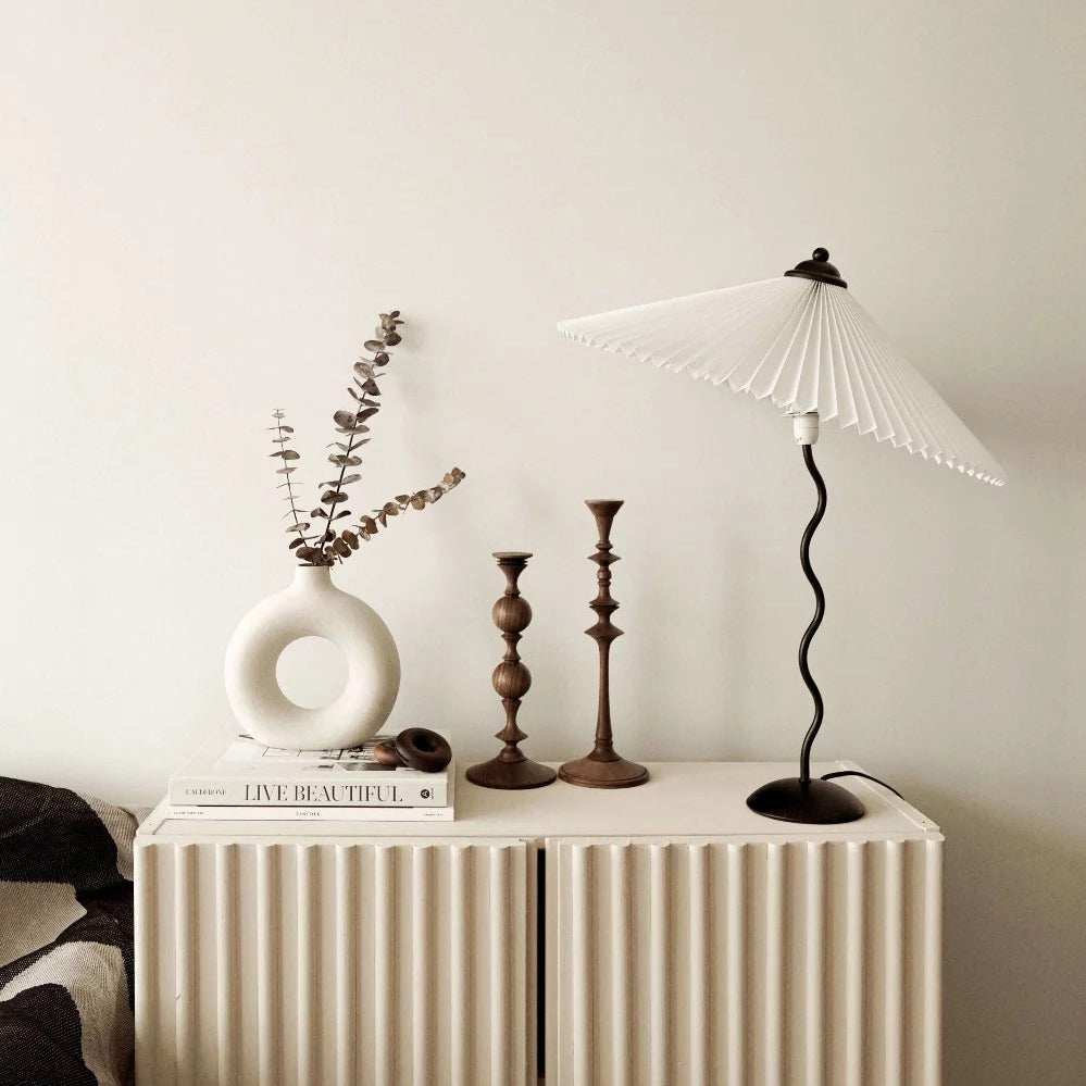Squiggle Table Lamp — Wavy Stem, Pleated Origami Shade