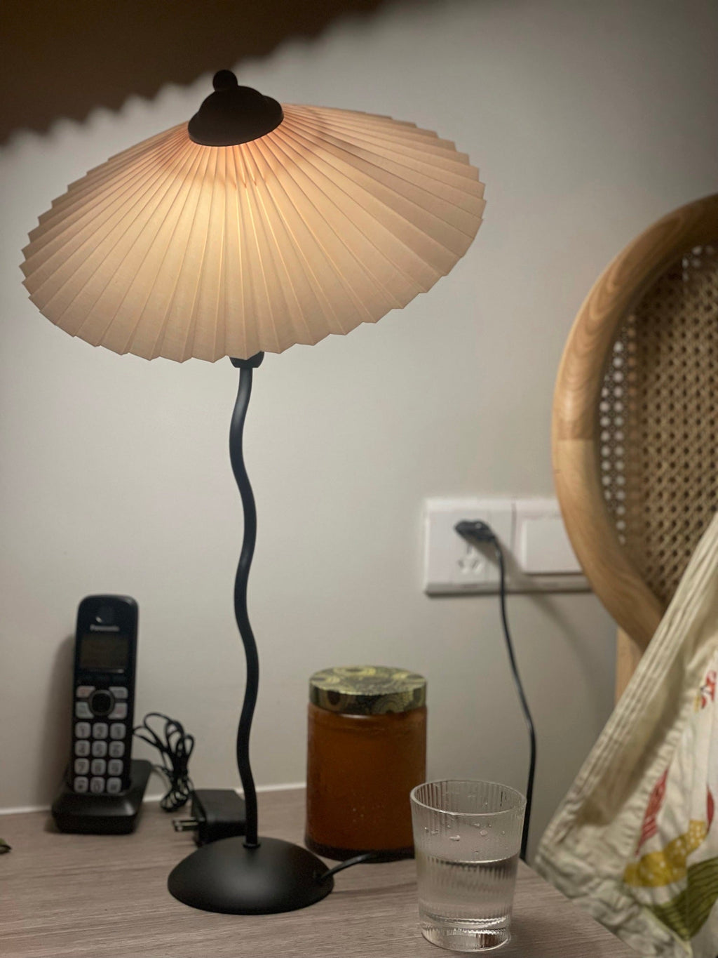 Squiggle Table Lamp — Wavy Stem, Pleated Origami Shade