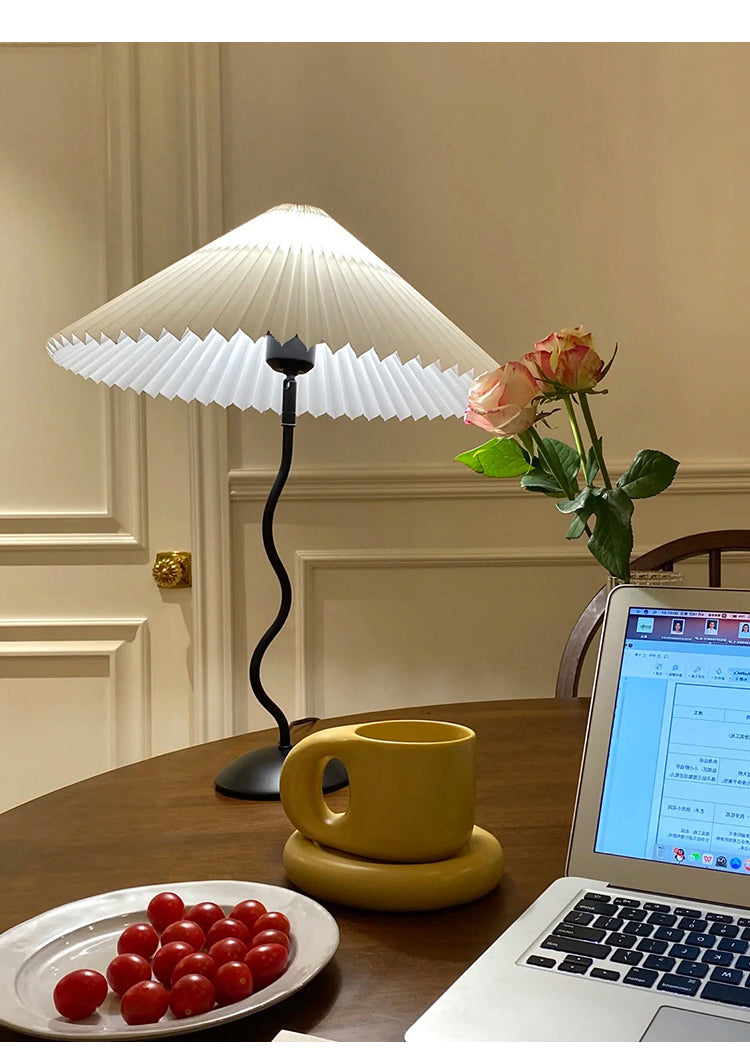 Squiggle Table Lamp — Wavy Stem, Pleated Origami Shade