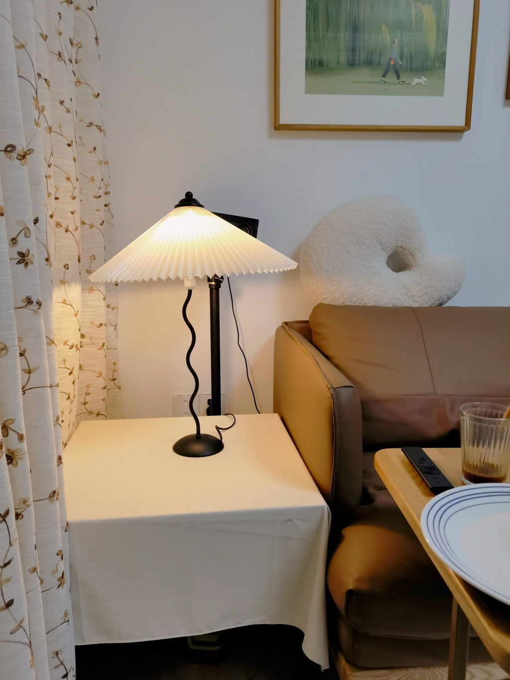 Squiggle Table Lamp — Wavy Stem, Pleated Origami Shade