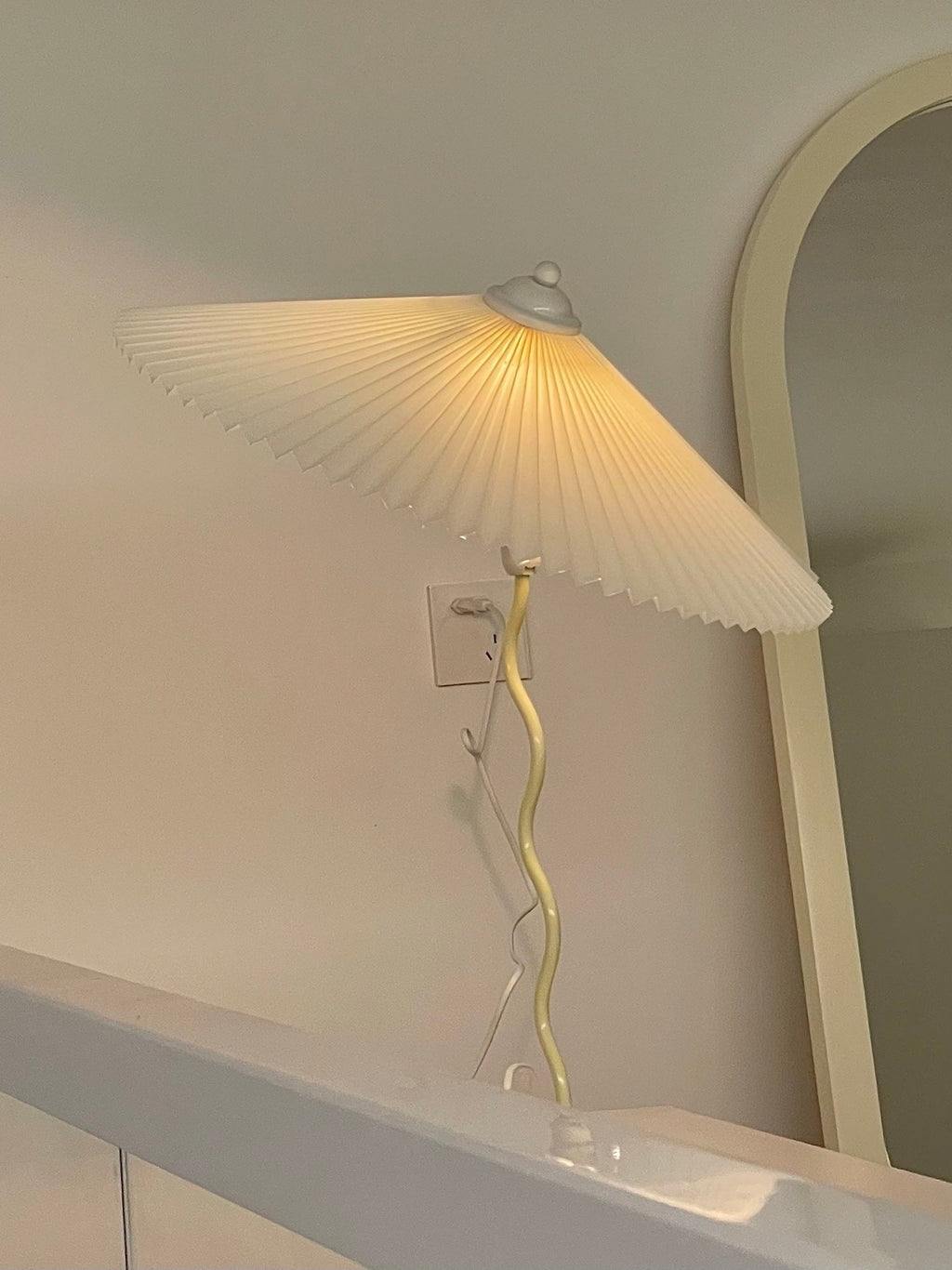 Squiggle Table Lamp — Wavy Stem, Pleated Origami Shade