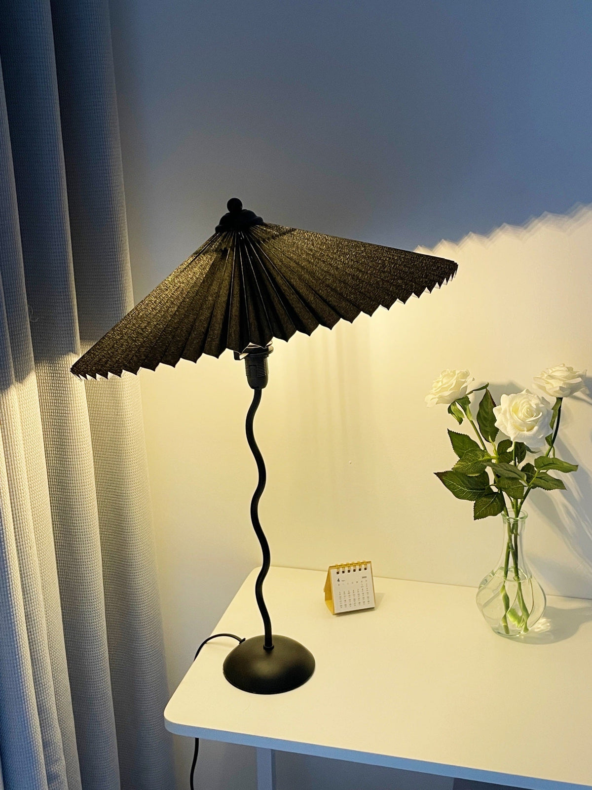 Squiggle Table Lamp — Wavy Stem, Pleated Origami Shade