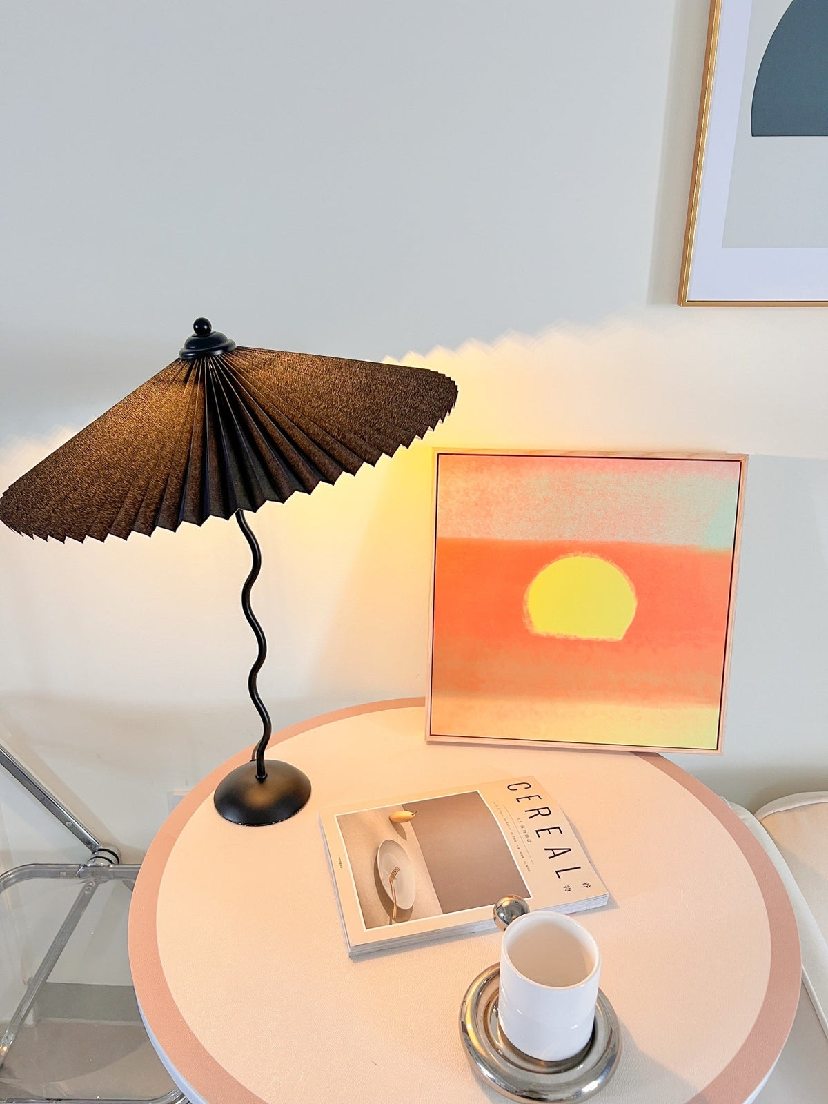 Squiggle Table Lamp — Wavy Stem, Pleated Origami Shade