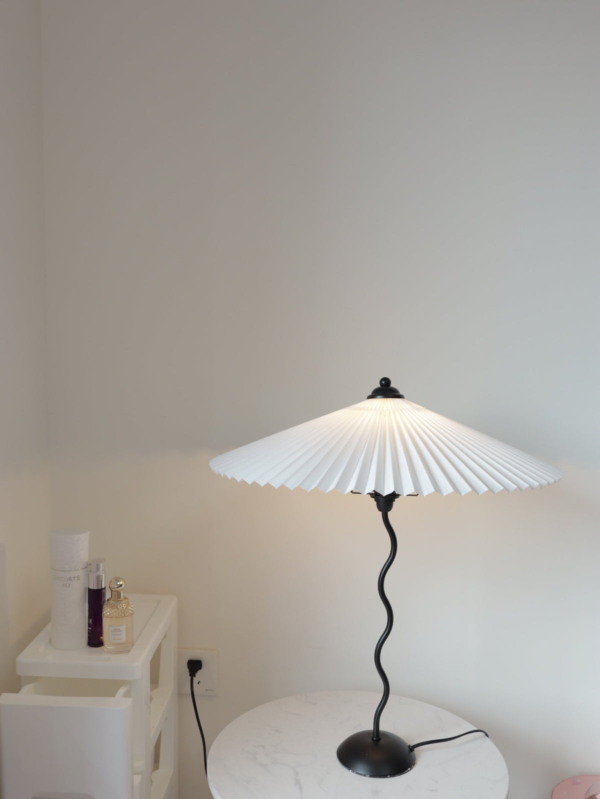 Squiggle Table Lamp — Wavy Stem, Pleated Origami Shade