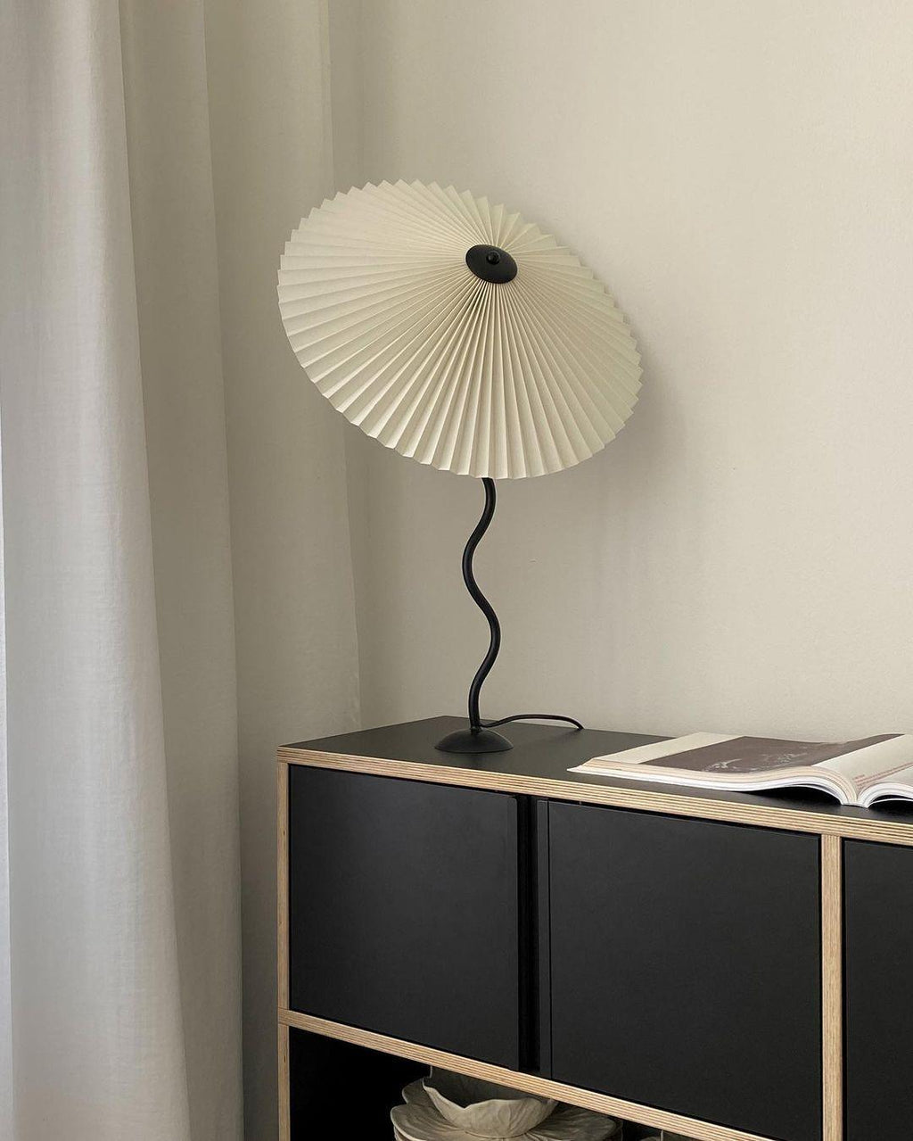 Squiggle Table Lamp — Wavy Stem, Pleated Origami Shade