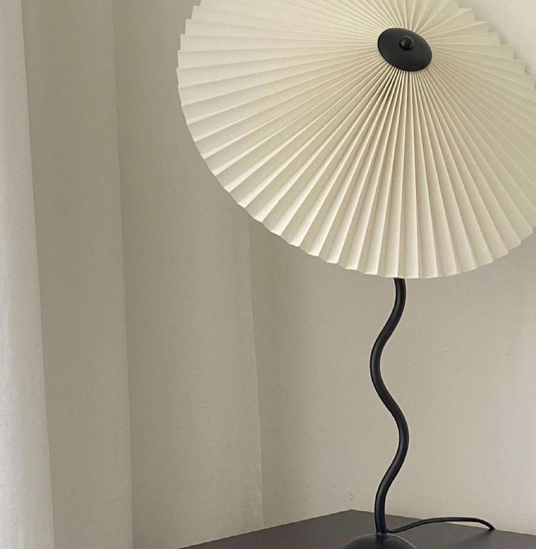 Squiggle Table Lamp — Wavy Stem, Pleated Origami Shade