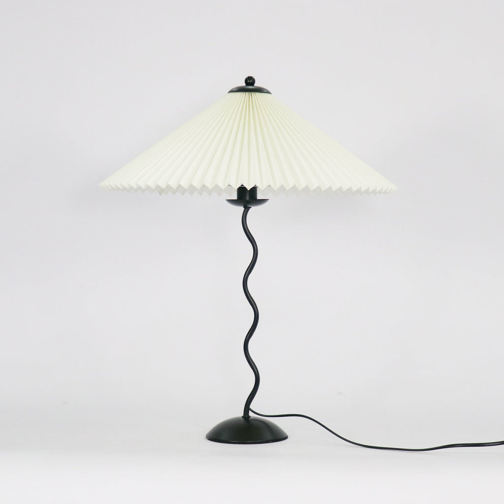 Squiggle Table Lamp — Wavy Stem, Pleated Origami Shade