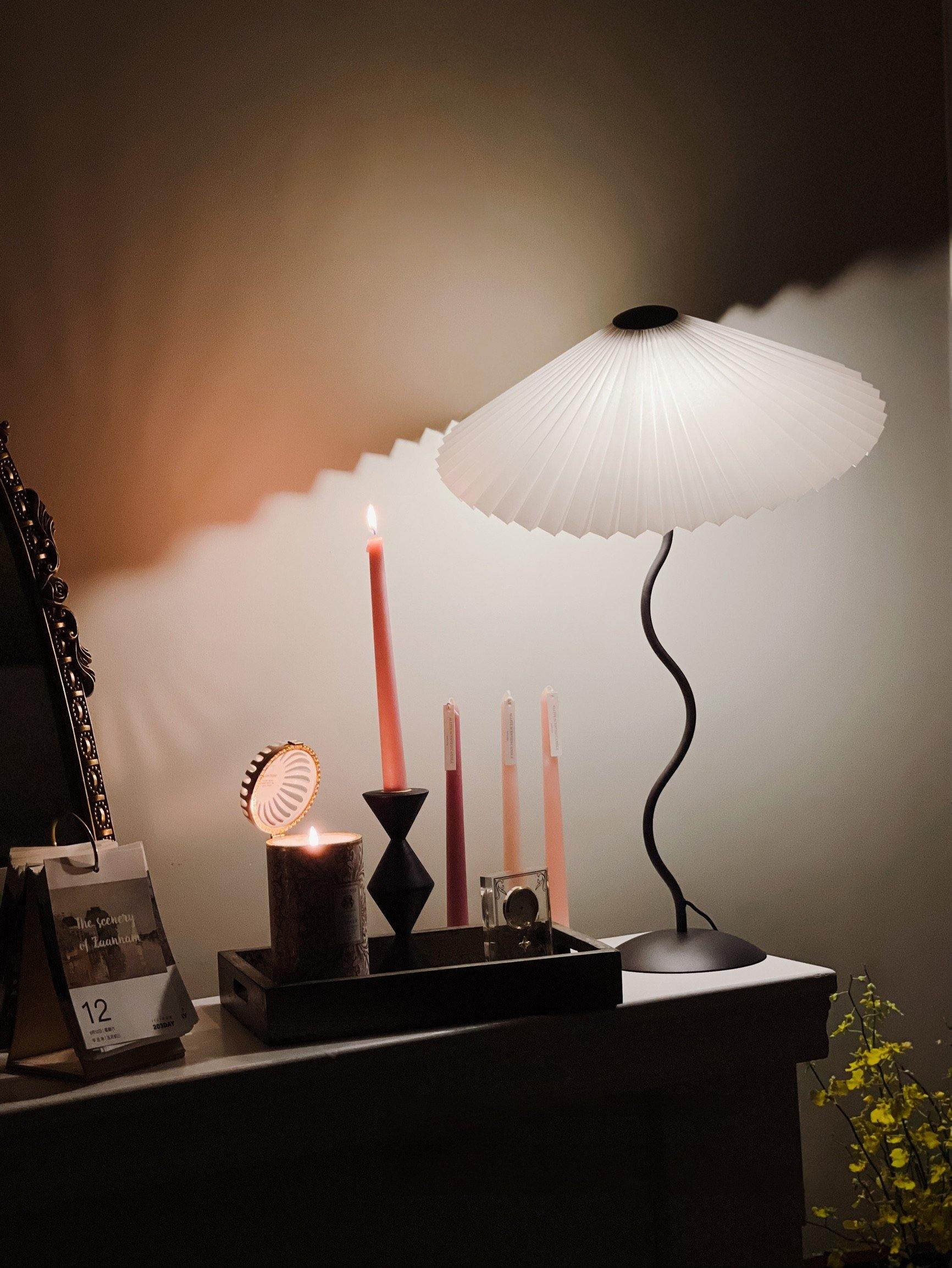 Squiggle Table Lamp — Wavy Stem, Pleated Origami Shade