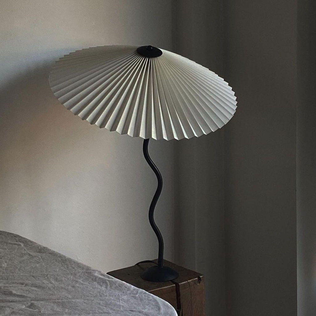 Squiggle Table Lamp — Wavy Stem, Pleated Origami Shade