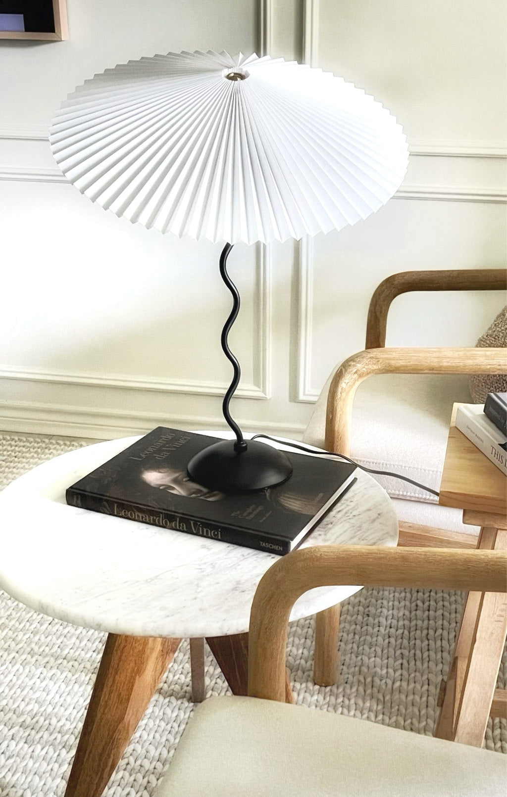 Squiggle Table Lamp — Wavy Stem, Pleated Origami Shade
